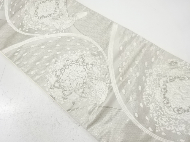 JAPANESE KIMONO / ANTIQUE FUKURO OBI / SILK / PLATINUM​ FOIL / WOVEN PEACOCK